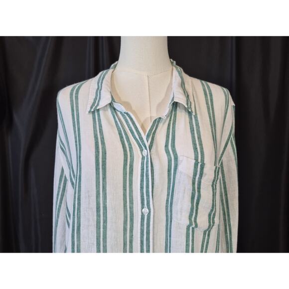 Rails Charli Cordoba Stripe Button Down White Green Linen Blend Top XXL - Picture 3 of 12